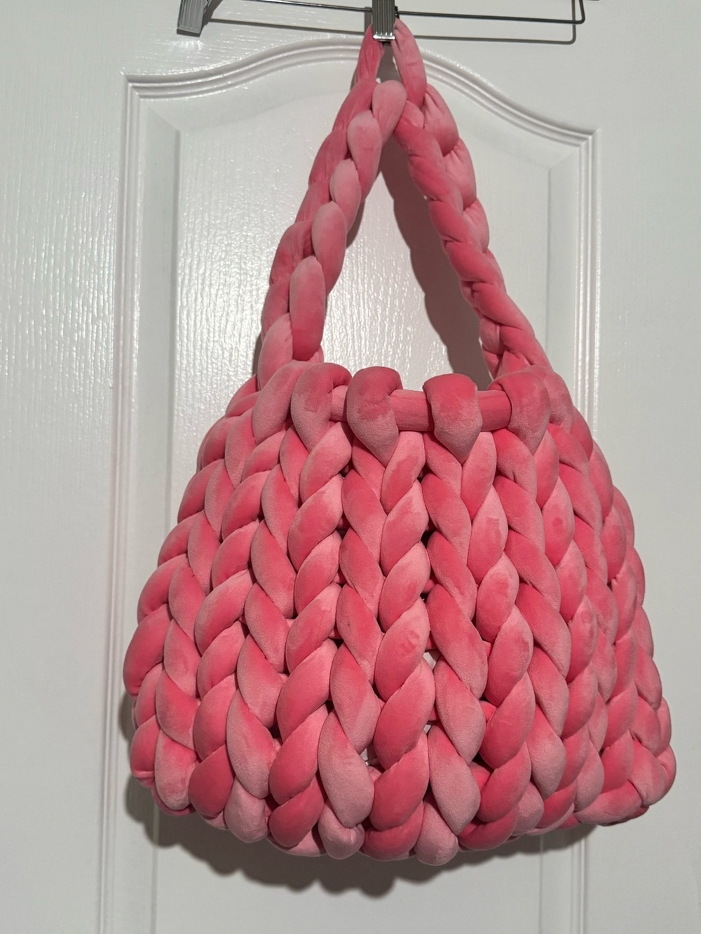 New Velour Handwoven Chunky Knit Pink Tote Bag